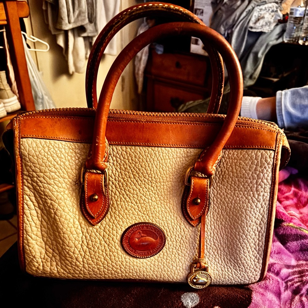Dooney & Bourke Cream and Tan Leather Satchel